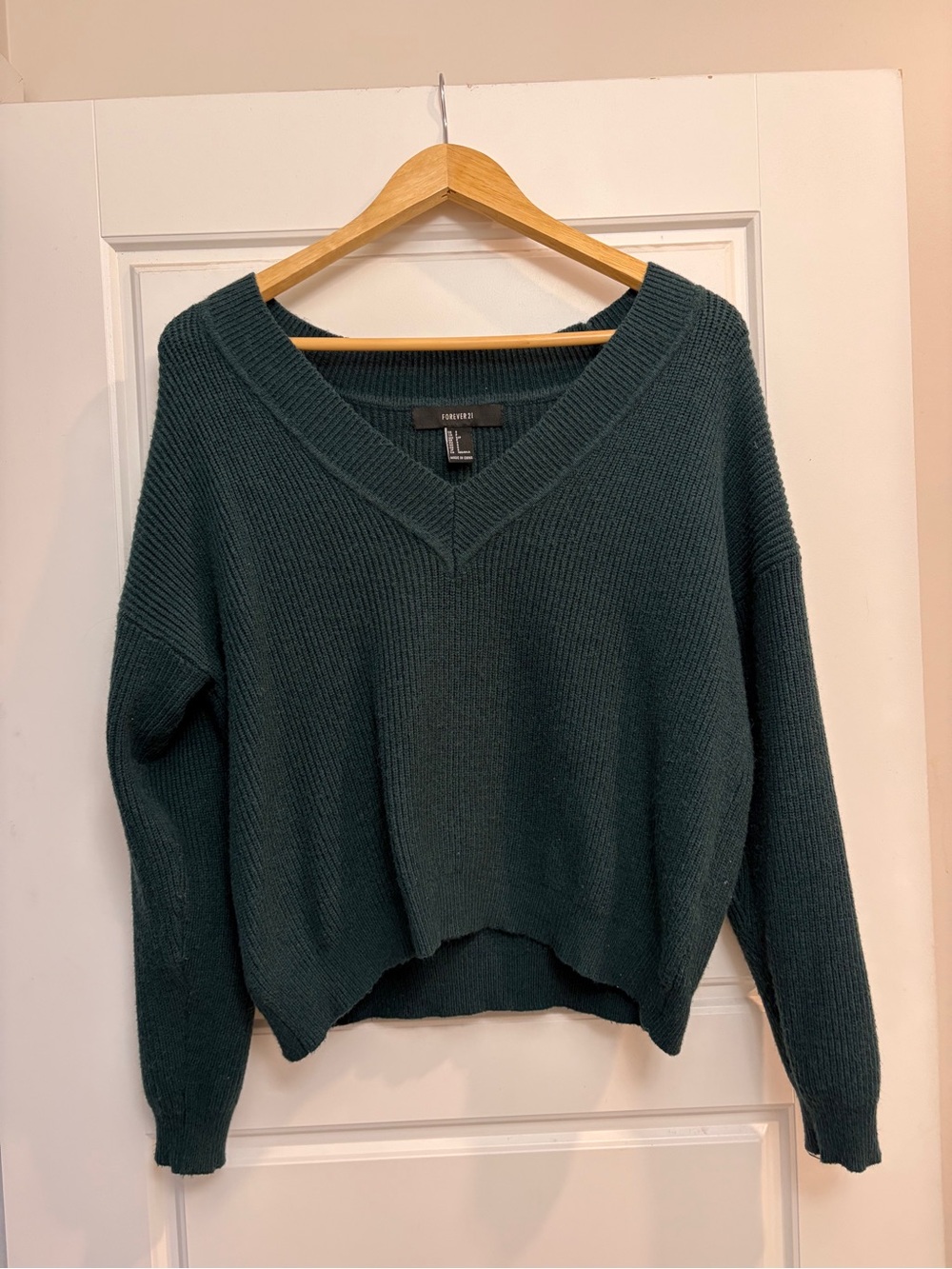 Forever 21 Deep Teal V-Neck Ribbed Knit Sweater